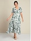 baratos Print Dresses-Brand Design Material Plant Print V Neck Maxi Dress