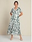 abordables Print Dresses-Print V Neck Maxi Dress