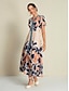 abordables Print Dresses-High Waist Short Sleeve Floral V Neck Maxi Dress