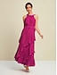 cheap Party Dresses-Chiffon Sleeveless Ruffle Solid Maxi Party Dress