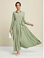 baratos Vestidos Casuais-Belted Long Sleeve Maxi Dress