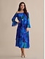 cheap Print Dresses-Chiffon Royal Blue Floral Off Shoulder Long Sleeve Maxi Dress