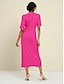 cheap Casual Dresses-Modal Rose Red Knot Front Short Sleeve V Neck Party Maxi Dress