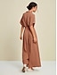 cheap Jumpsuits-Linen Blend Shirt Collar Half Sleeve Jumpsuit