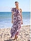 billige Print Dresses-One Shoulder Floral Chiffon Maxi Dress