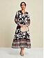 abordables Print Dresses-Loose Floral Print V Neck Maxi Dress