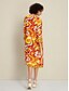 cheap Print Dresses-Satin Tie Front 3/4 Length Sleeve V Neck Midi Dress