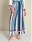 cheap Two Piece Sets-Satin Stripe Magyar Sleeve Blouse&amp;Satin Casual Wide Leg Maxi Pants Two Piece Set