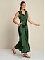 abordables Print Dresses-Polka Dot Satin V Neck Sleeveless Maxi Dress