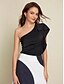 cheap Tank Tops &amp; Camis-Satin Ruffle Sleeveless One Shoulder Top