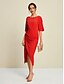 abordables Vestidos de Nochevieja-Solid Shirred Half Sleeve Midi Dress