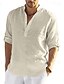 baratos Linen Shirts-Homens Camisa Social camisa de linho Camisa Popover camisa de verão Roupa de Praia Camisa de colarinho de banda Preto Branco Amarelo Rosa Manga Longa Côr Sólida Henley Verão Primavera Havaiana Feriado