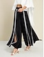 cheap Two Piece Sets-Chiffon Irregular Hem Blouse&amp;Satin Contrasting Binding Process Wide Leg Culottes Two Piece Set