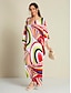 abordables Print Dresses-Satin Geometric Sleeve Kaftan Maxi Dress