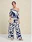 cheap Two Piece Sets-Abstract Casual Puff Sleeve Elegant Bateau Two Piece Set