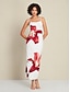 abordables Print Dresses-Knit Floral Sleeveless Deep U Midi Dress