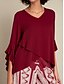 cheap Two Piece Sets-Ruffle Flare Cuff Sleeve Crew Neck Blouse&amp;Casual Folk Print Wide Leg Maxi Pants Two Piece Set