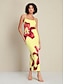 economico Print Dresses-Floral Print Deep U Sleeveless Midi Dress