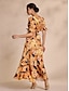 baratos Vestidos de Renda-Leaf Print Tie Front Ruffle Hem Dress