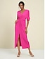 cheap Casual Dresses-Modal Rose Red Knot Front Short Sleeve V Neck Party Maxi Dress