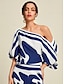 cheap Two Piece Sets-Abstract Casual Puff Sleeve Elegant Bateau Two Piece Set