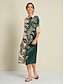 billige Print Dresses-Leaf Print Half Sleeve Midi Dress Shirt