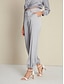 cheap Two Piece Sets-Satin Turndown Long Sleeve Shirt&amp;Satin Elegant Full Length Pants Two Piece Set