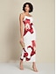 baratos Print Dresses-Knit Floral Print Sleeveless Deep U Midi Dress