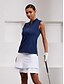 economico abbigliamento donna-Navy Rose Sleeveless Polo Shirt