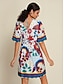 abordables Print Dresses-Satin Floral Print V Neck Mini Dress