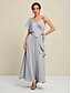 abordables Combinaisons-Satin Cape Sleeve V Neck Party Jumpsuit