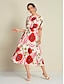 abordables Print Dresses-Elastic Waist Floral Half Sleeve Midi Dress
