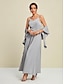 abordables Combinaisons-Satin Cape Sleeve V Neck Party Jumpsuit