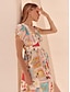 economico Print Dresses-Puff Sleeve V Neck Tencel Maxi Dress