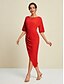 abordables Robes Soirée-Shirred Solid Half Sleeve Midi Dress