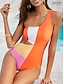 baratos Peça única-One shoulder color block swimsuit for women