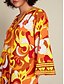 baratos Print Dresses-Sophisticated Satin V Neck Midi Dress with Tie Front and 3 4 Sleeves