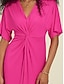 cheap Casual Dresses-Modal Rose Red Knot Front Short Sleeve V Neck Party Maxi Dress