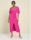 cheap Casual Dresses-Modal Rose Red Knot Front Short Sleeve V Neck Party Maxi Dress