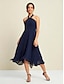 cheap Party Dresses-Chiffon Navy Blue Lace Up Tie Knot Party Midi Dress