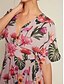 economico Print Dresses-Floral V Neck Short Sleeve Rayon Maxi Dress