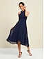 cheap Party Dresses-Chiffon Navy Blue Lace Up Tie Knot Party Midi Dress