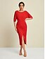 abordables Vestidos de Nochevieja-Solid Shirred Half Sleeve Midi Dress