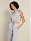 cheap Two Piece Sets-Satin Drawstring Round Sleeveless Tank&amp;Satin Elegant Full Length Pants Two Piece Set