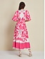 economico Print Dresses-Floral Satin V Neck Maxi Dress