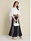 cheap Two Piece Sets-Chiffon Irregular Hem Blouse&amp;Satin Contrasting Binding Process Wide Leg Culottes Two Piece Set