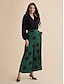 cheap Two Piece Sets-Pleated Long Sleeve Casual Deep V Shirt &amp; Polka Dot Pants Two Piece Set