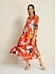baratos Print Dresses-Boho Floral Satin Half Sleeve Maxi Dress