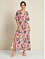 economico Print Dresses-Floral V Neck Short Sleeve Rayon Maxi Dress