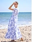 baratos Print Dresses-Floral Chiffon V Neck Short Sleeve Maxi Dress